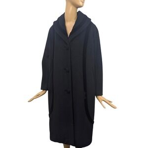 Vintage 50's Black Cashmere Lilli Ann Cocoon Coat Oversized Collar Velvet detail